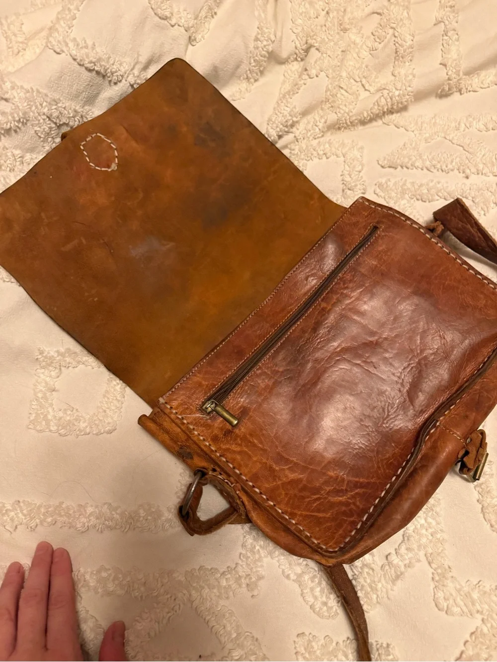 Men's Vintage Leather Messenger Bag with Adjustable Strap & small inner satchel